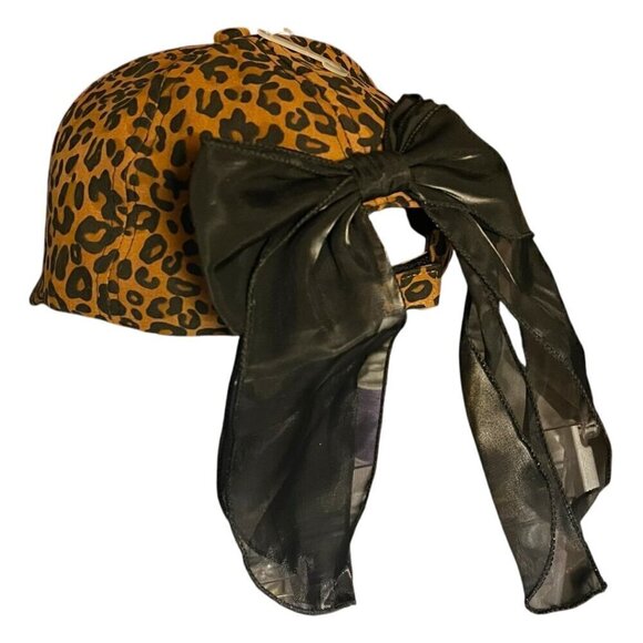 NEW Leopard Print Preppy Adjustable Fit Ponytail Baseball Cap Back Black Bow OS - Picture 1 of 6